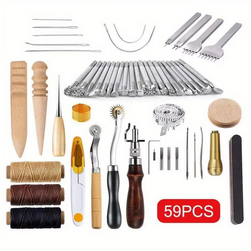 Groover Stitching Tool - 59-teiliges Lederhandwerk-Set, Handwerkzeug-Kit für Handnähen, Sticken,