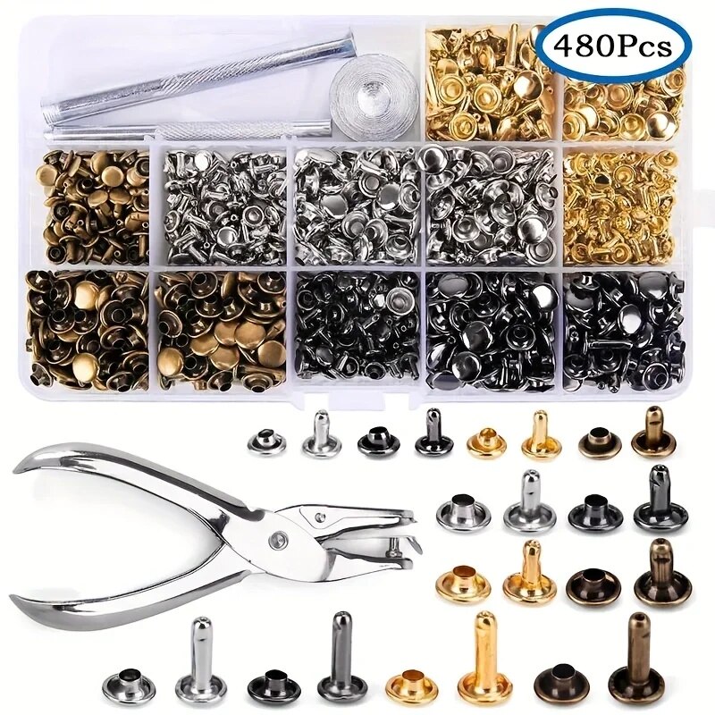 Rivet Setter Tool - Metall-Doppelkappennieten, Nieten, runde Nieten für DIY-Lederhandwerk,